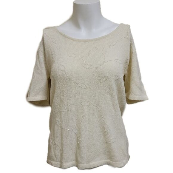 90's vintage dressy beaded creamy blouse 3/4 sleev - Picture 1 of 5
